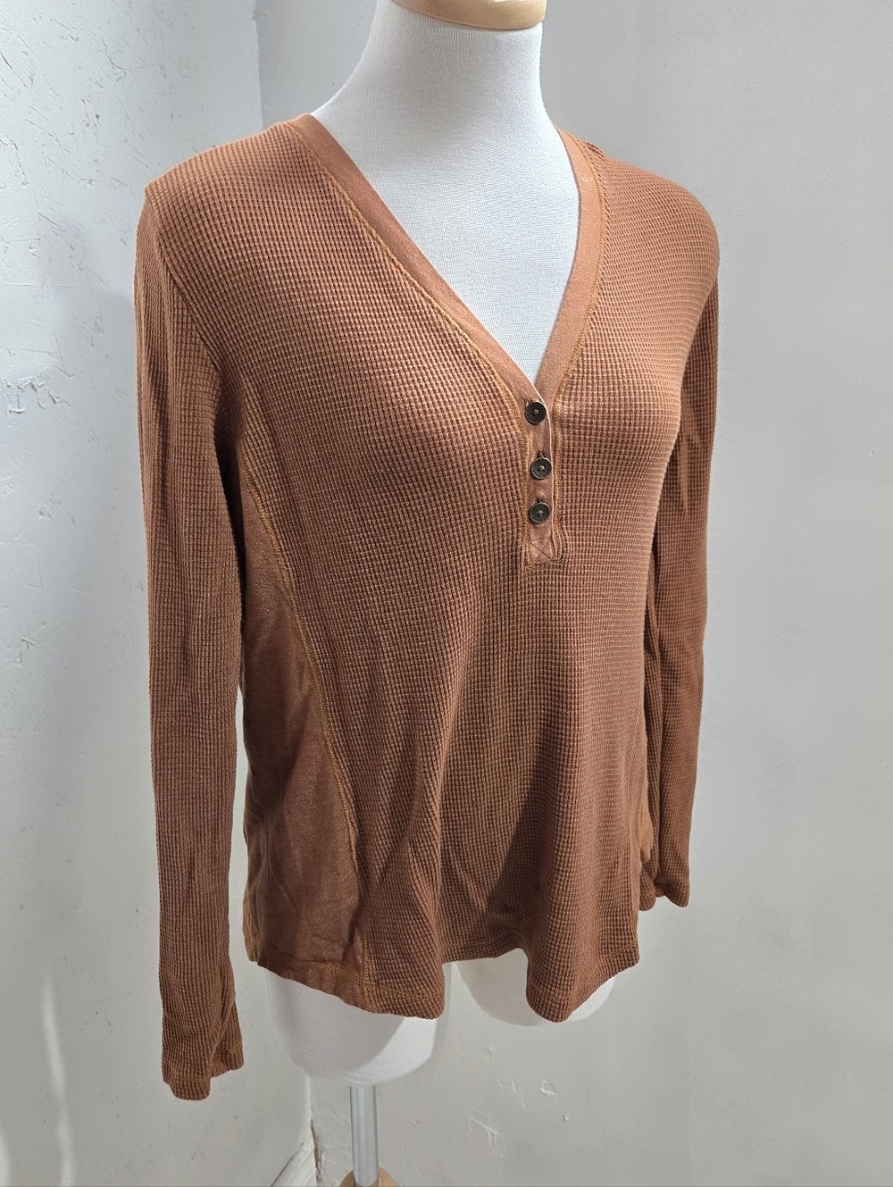Eddie Bauer Brown Waffle Knit Henley Top
